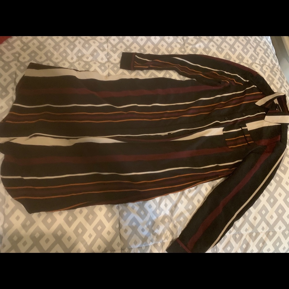 Calf length button up striped dress